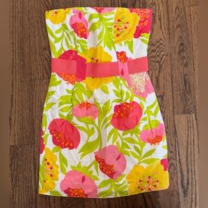 Lilly Pulitzer Vanessa Mini Strapless Dress Floral Poppy Cotton Lightweight 2 S